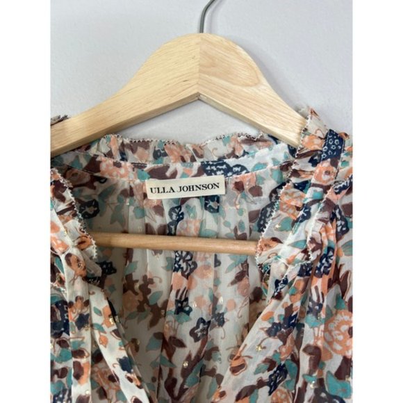 NEW Ulla Johnson Astrid Floral Lurex V-Neck Multicolor Blouse Top - Picture 4 of 7